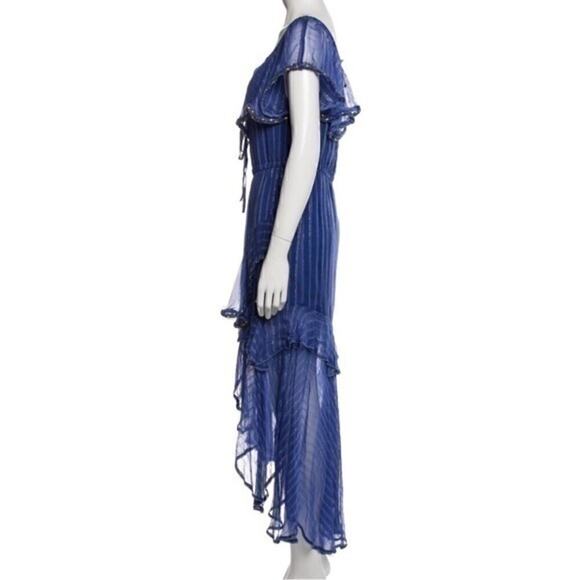 Misa Los Angeles Dress Blue Gold Medium Ambrosia Ruffle Hem Boho Festival NEW - Picture 9 of 16